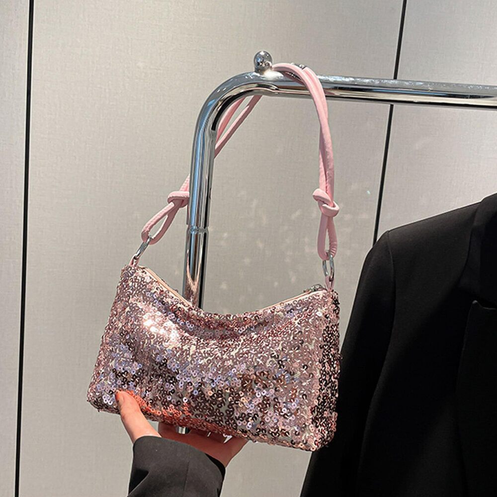 9886 Sequin Evening Bag, Sparkly Shoulder Bag, Bling Pink Handbag, Glitter - Picture 8 of 9